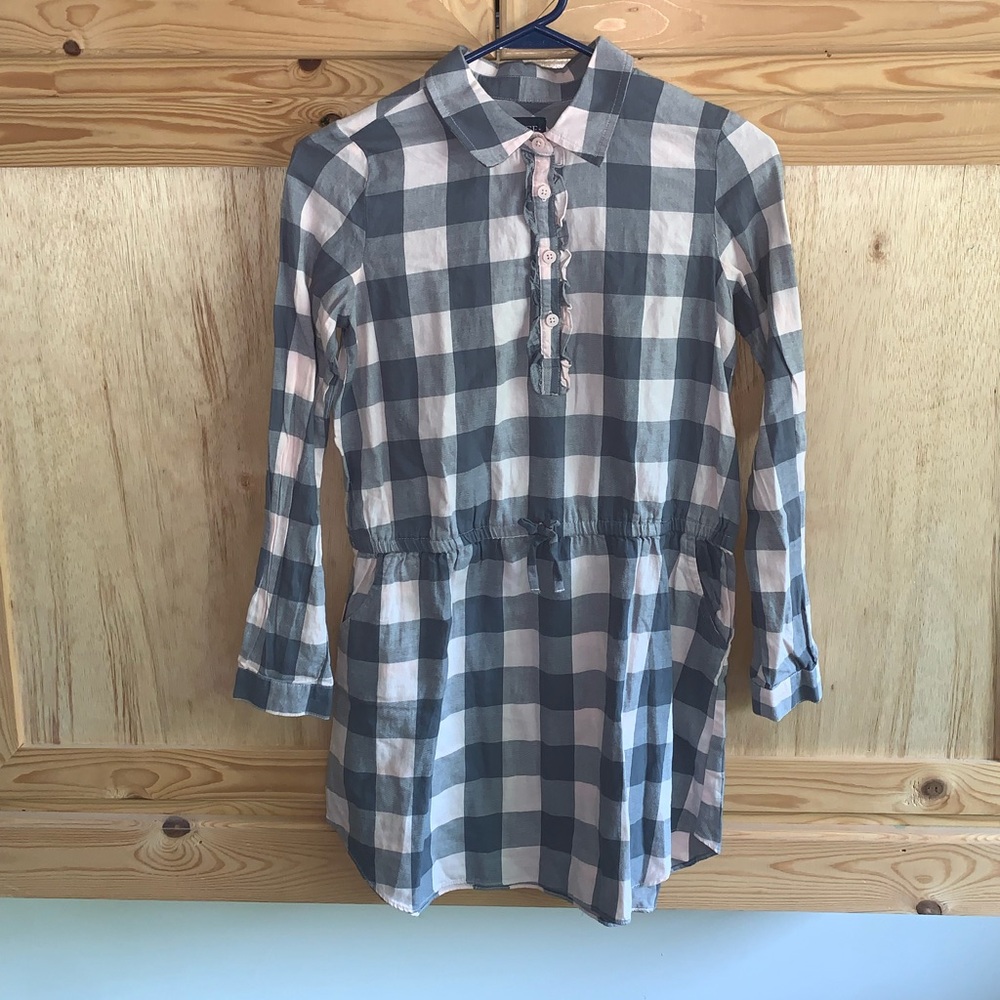 PLACE pink/gray plaid ruffle shirt dress size XL 14